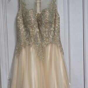 Let's  Model 7091 Elegant Gold and Cream Prom Dress Size M